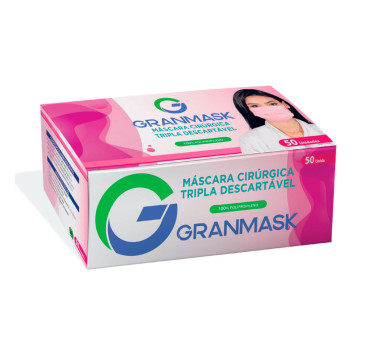 Mascara descartável tripla proteção Rosa 50 unidades - GranMask