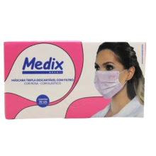 Máscara Cirúrgica Tripla Rosa C/50 Unidades - Medix