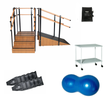 Kit Fisioterapia escada de canto com 3 degraus + mesa auxiliar + manta térmica + caneleira 1,5kg + bola feijão 